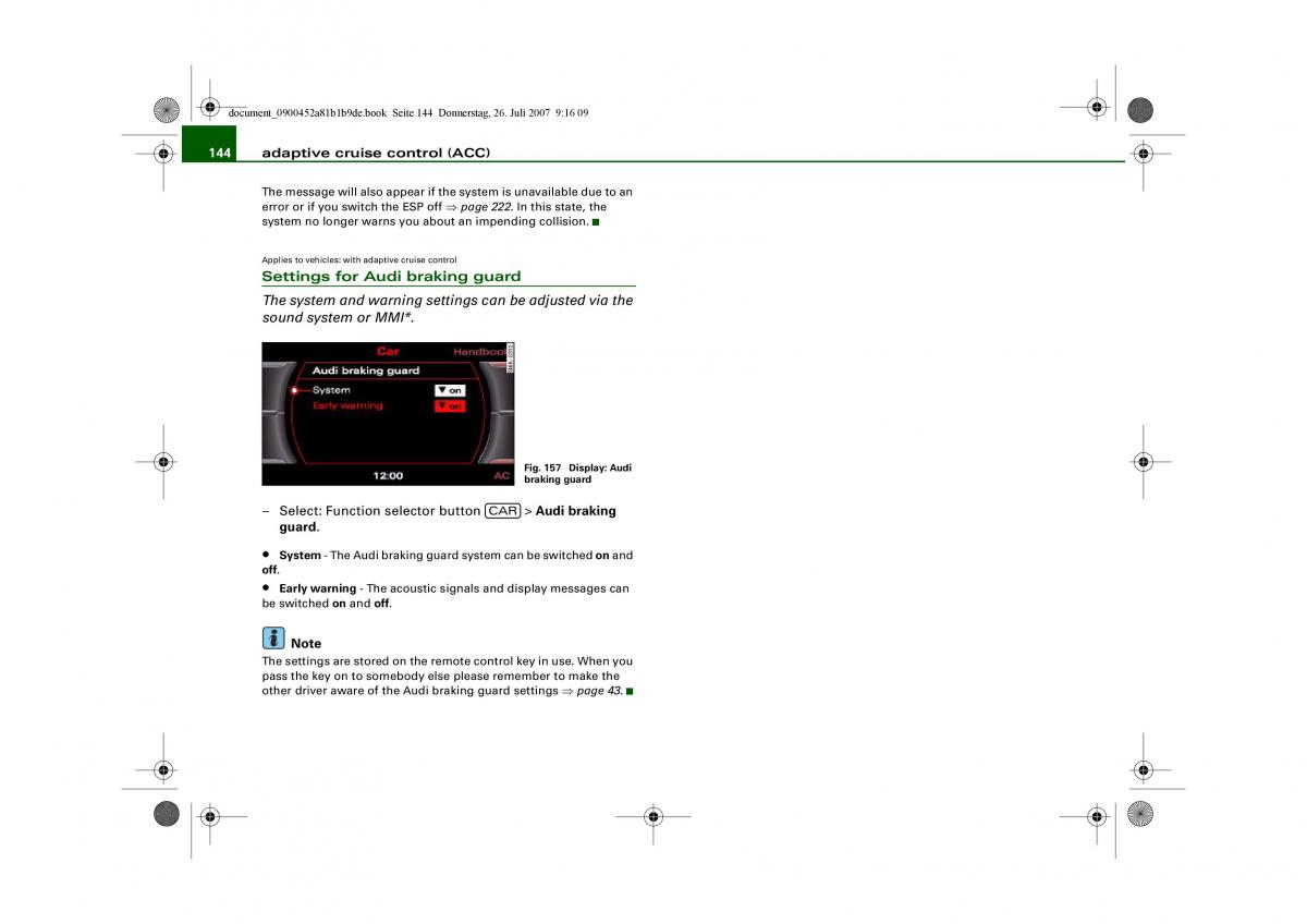 Audi A4 B8 owners manual / page 146