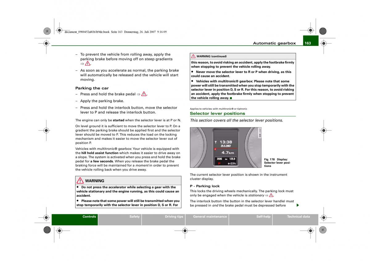 Audi A4 B8 owners manual / page 165