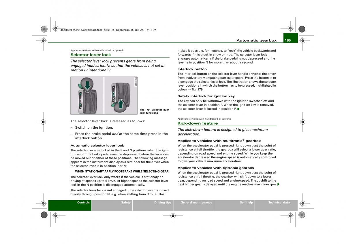 Audi A4 B8 owners manual / page 167