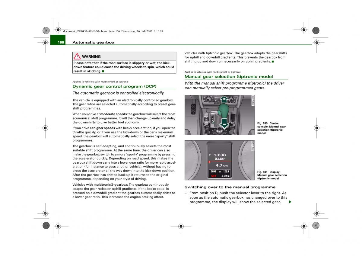 Audi A4 B8 owners manual / page 168