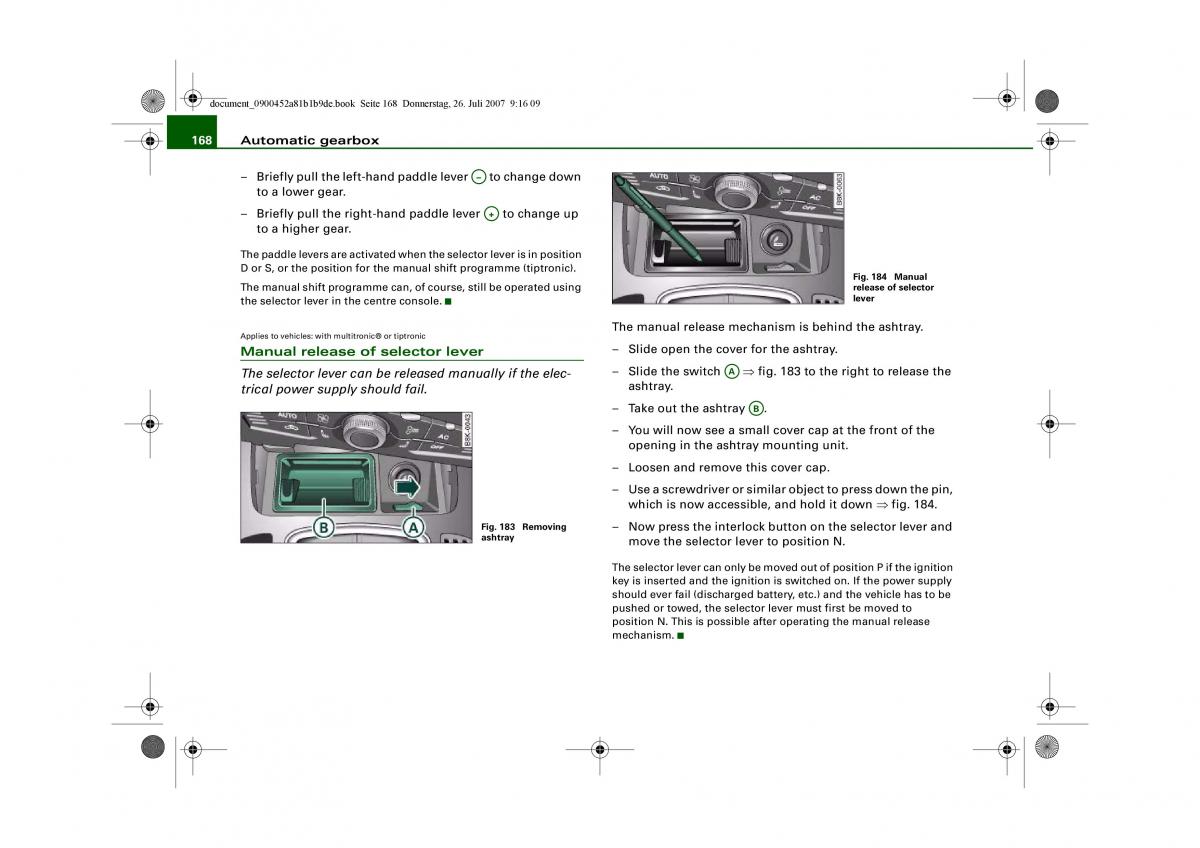 Audi A4 B8 owners manual / page 170