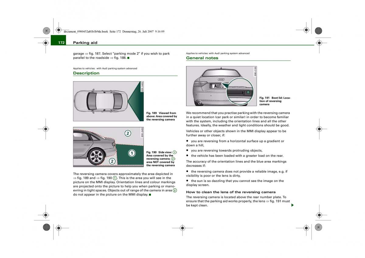 Audi A4 B8 owners manual / page 174