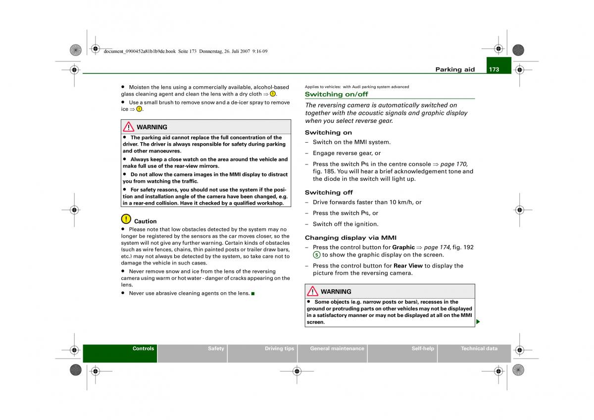 Audi A4 B8 owners manual / page 175