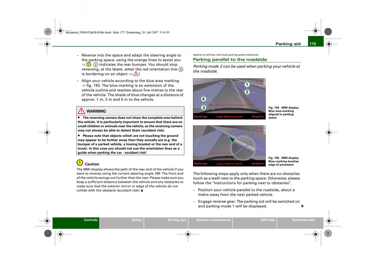 Audi A4 B8 owners manual / page 177