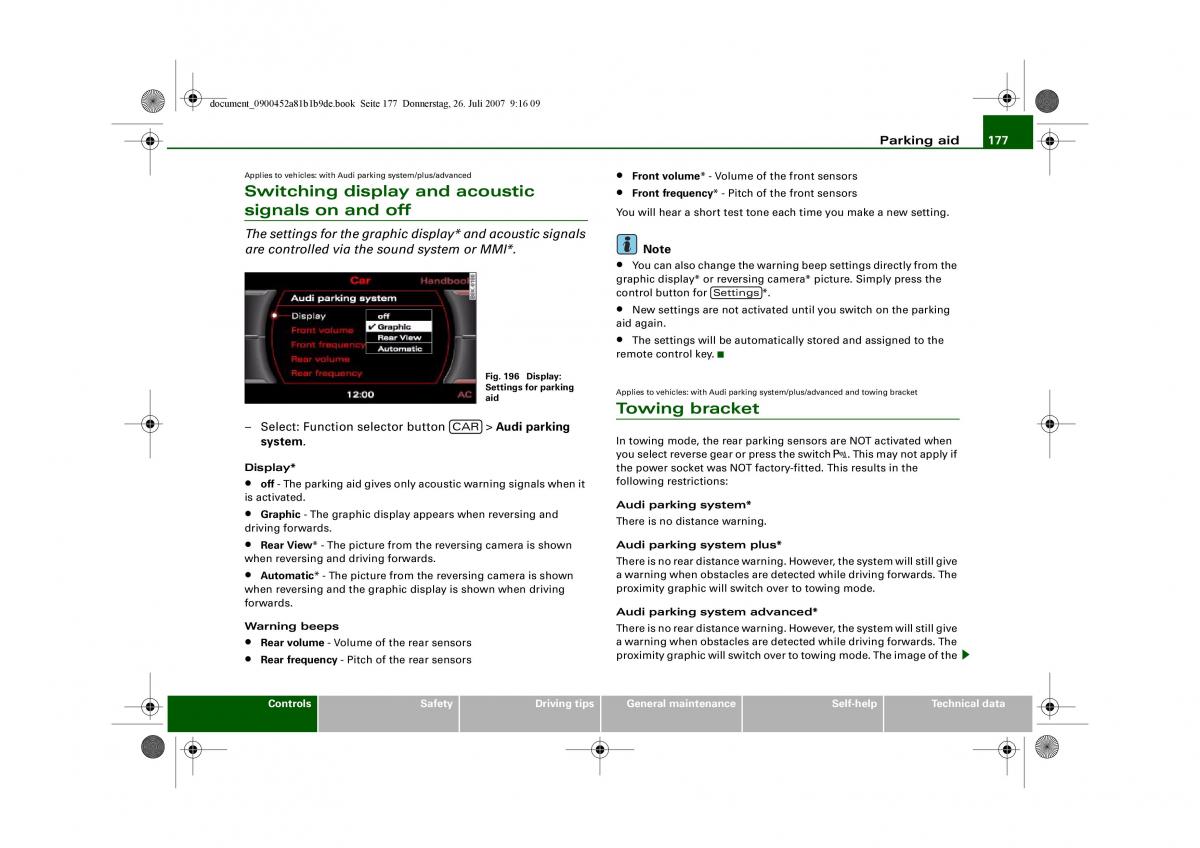 Audi A4 B8 owners manual / page 179