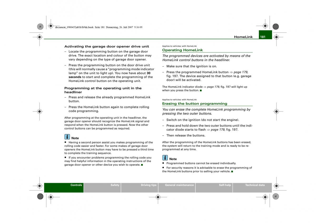 Audi A4 B8 owners manual / page 183