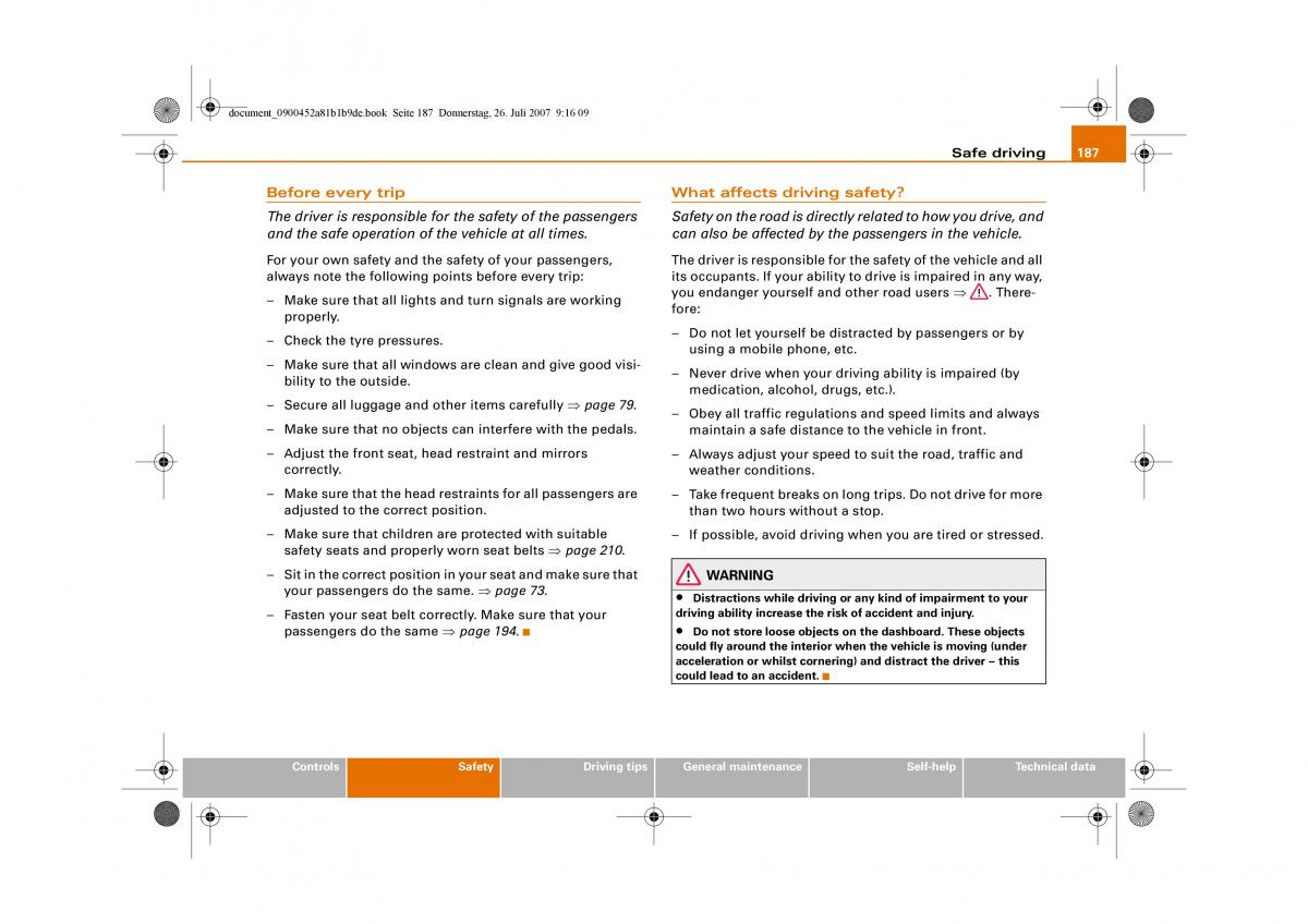 Audi A4 B8 owners manual / page 189