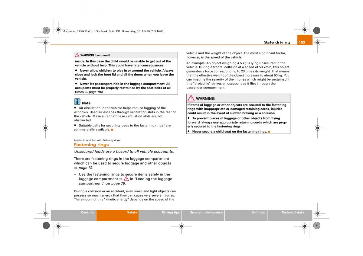 Audi A4 B8 owners manual / page 195