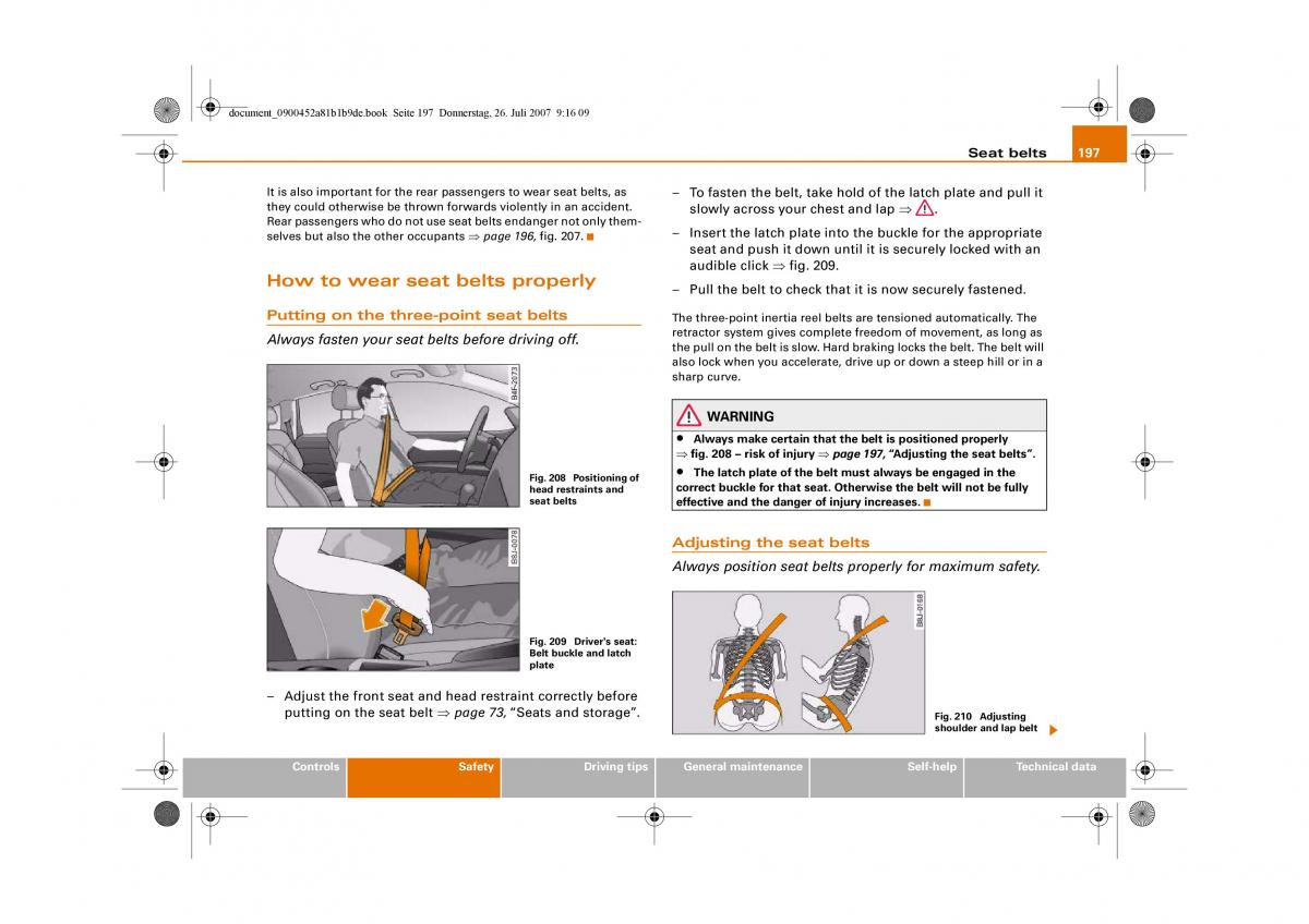 Audi A4 B8 owners manual / page 199