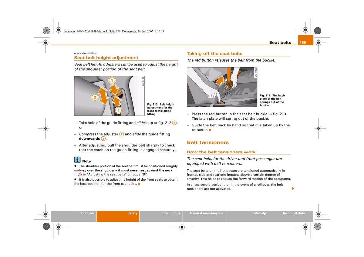 Audi A4 B8 owners manual / page 201