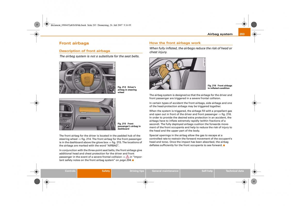 Audi A4 B8 owners manual / page 205