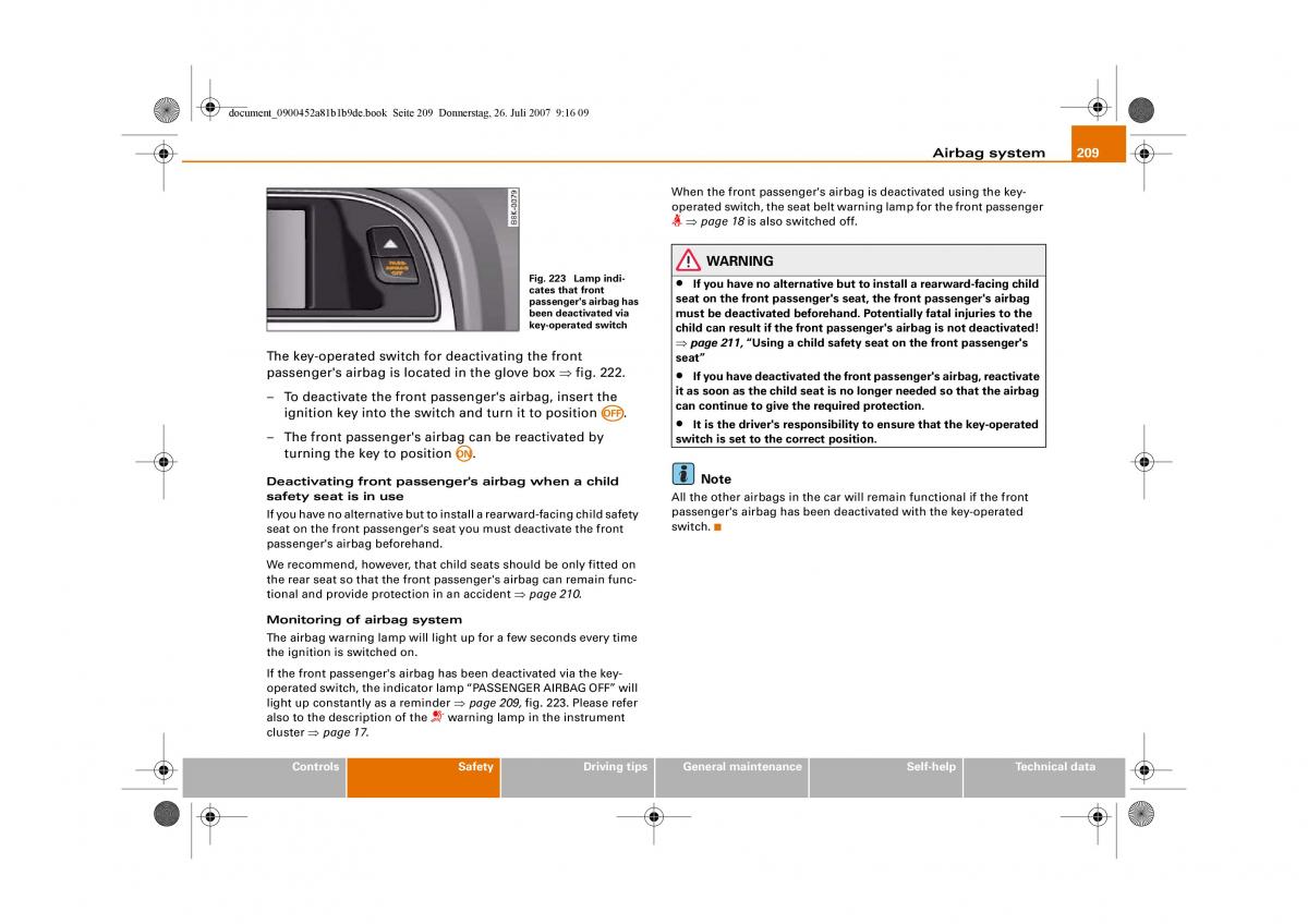 Audi A4 B8 owners manual / page 211