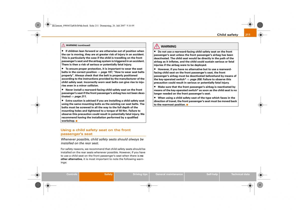 Audi A4 B8 owners manual / page 213