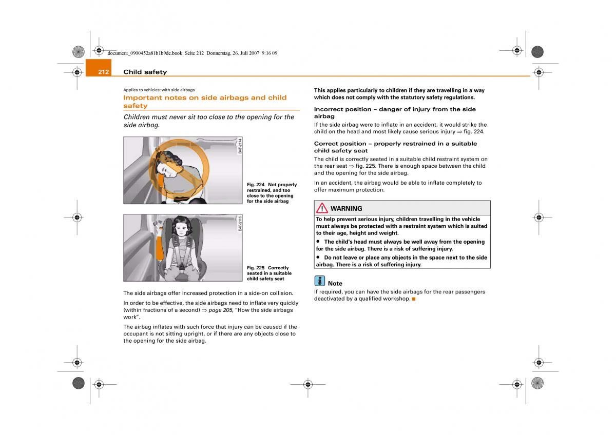 Audi A4 B8 owners manual / page 214