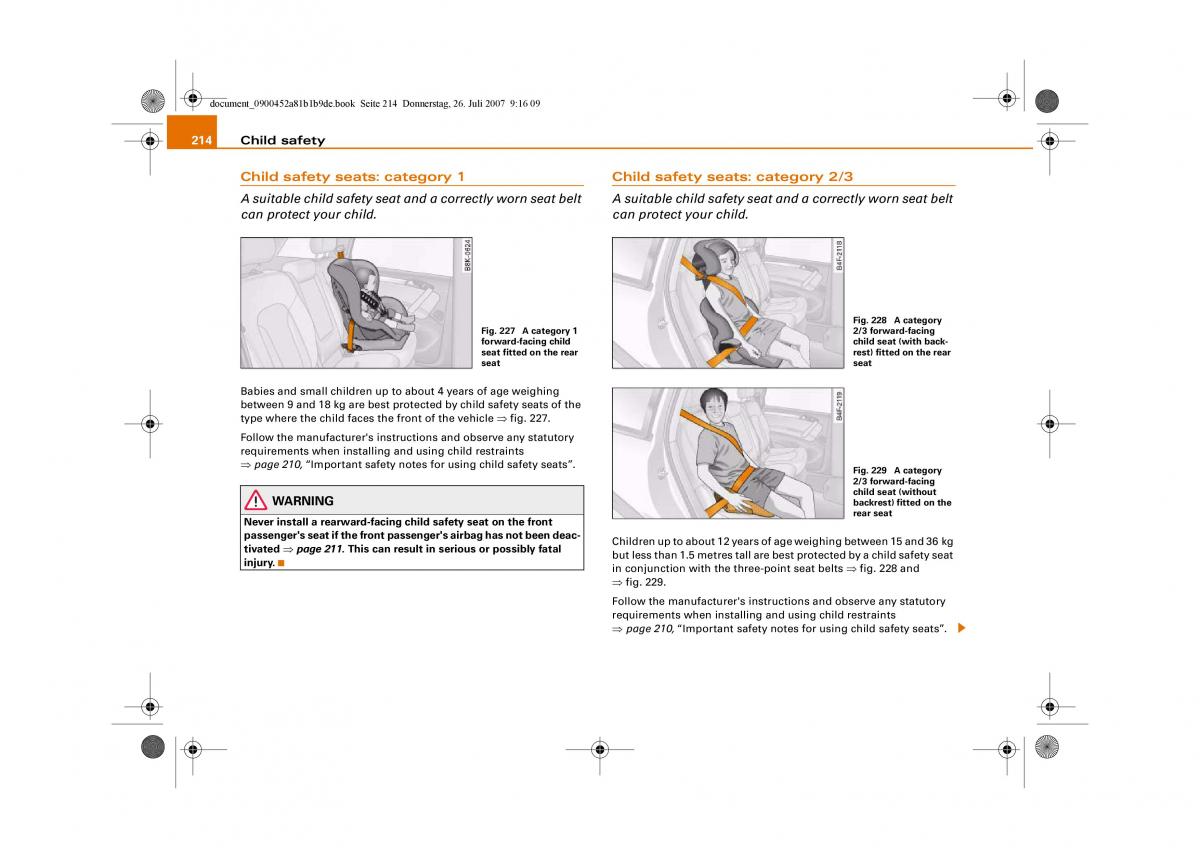 Audi A4 B8 owners manual / page 216