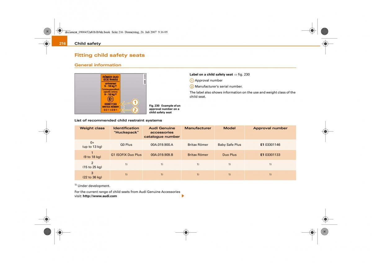 Audi A4 B8 owners manual / page 218