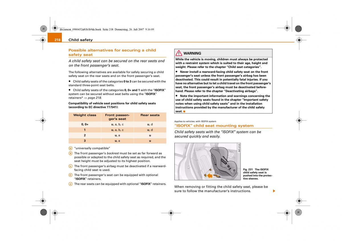 Audi A4 B8 owners manual / page 220