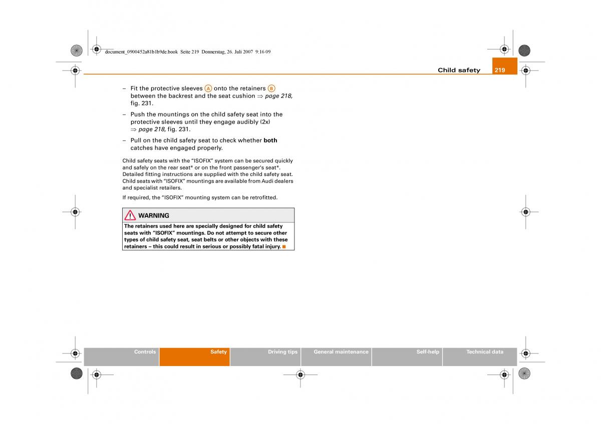 Audi A4 B8 owners manual / page 221