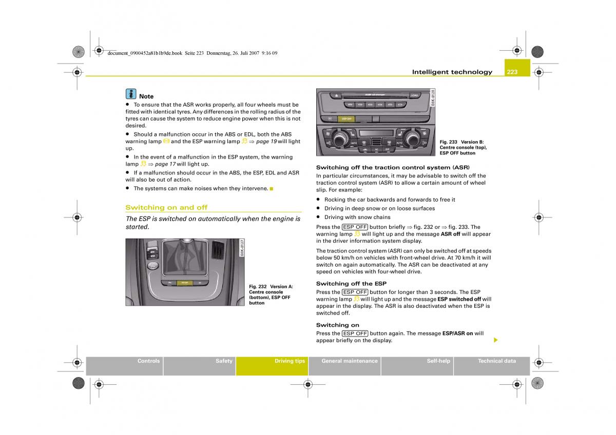 Audi A4 B8 owners manual / page 225