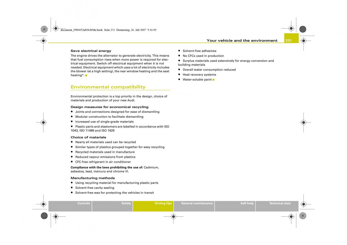 Audi A4 B8 owners manual / page 233