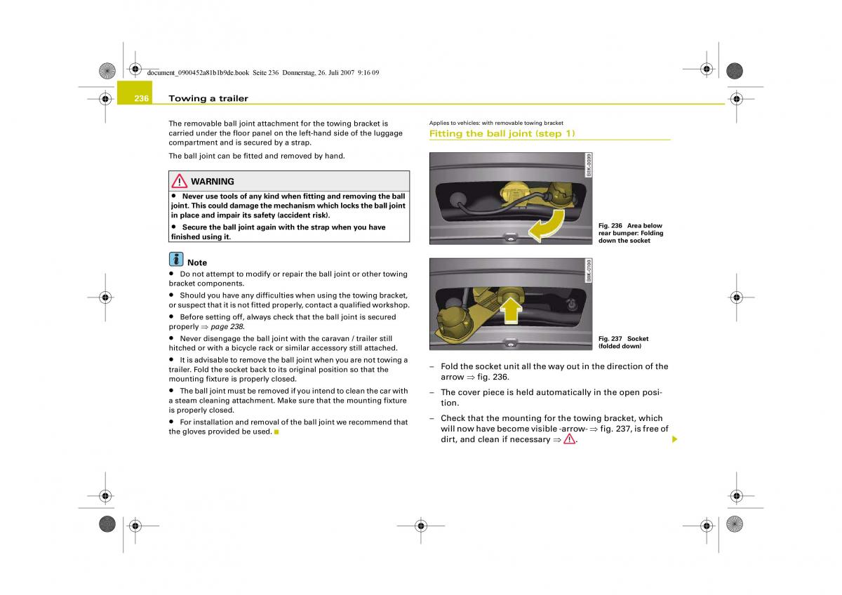 Audi A4 B8 owners manual / page 238