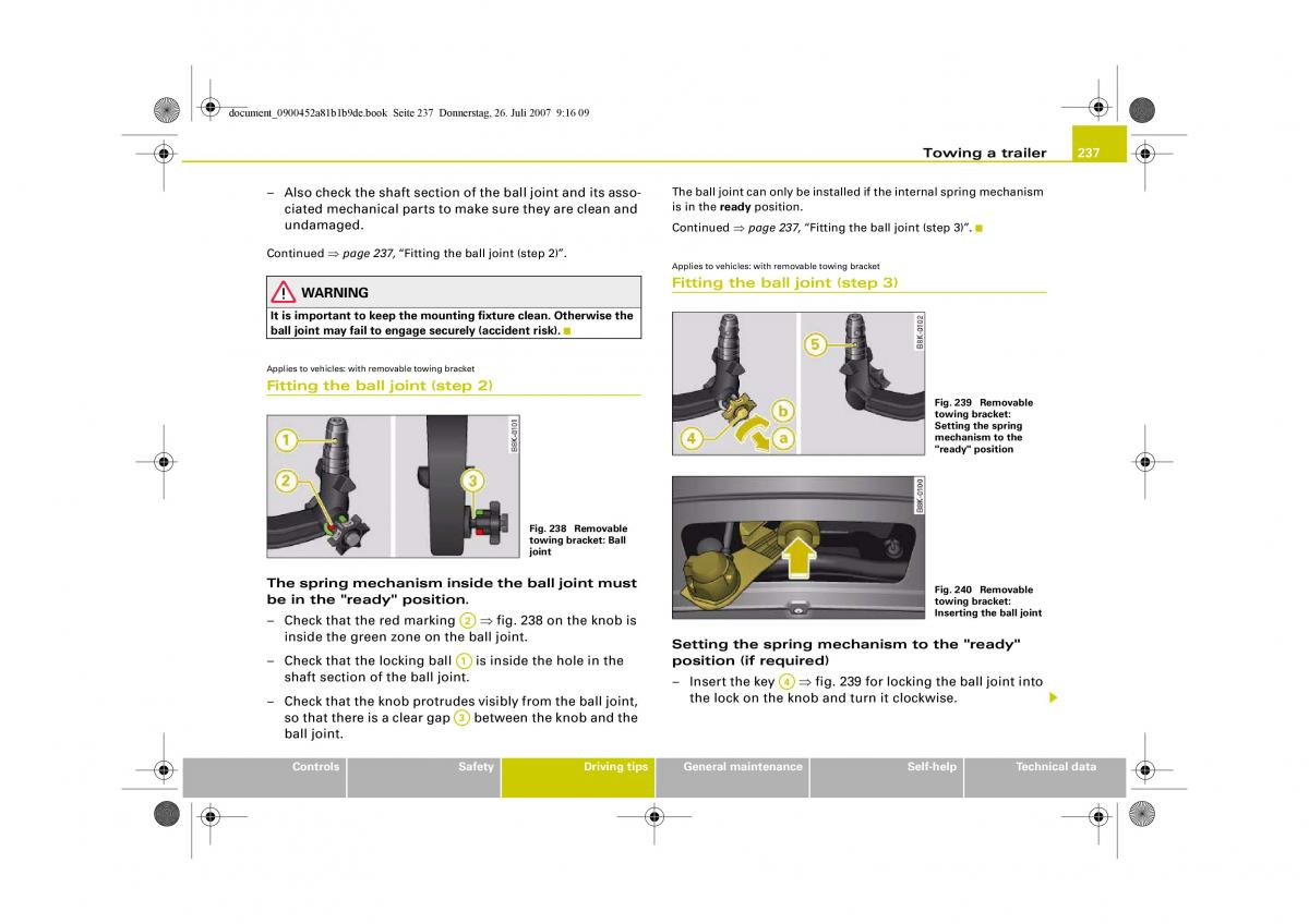 Audi A4 B8 owners manual / page 239