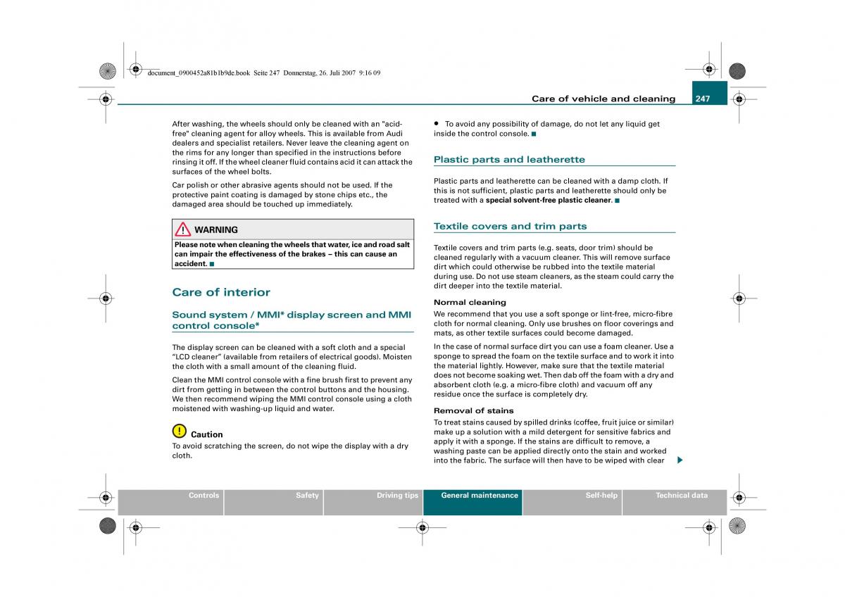 Audi A4 B8 owners manual / page 249