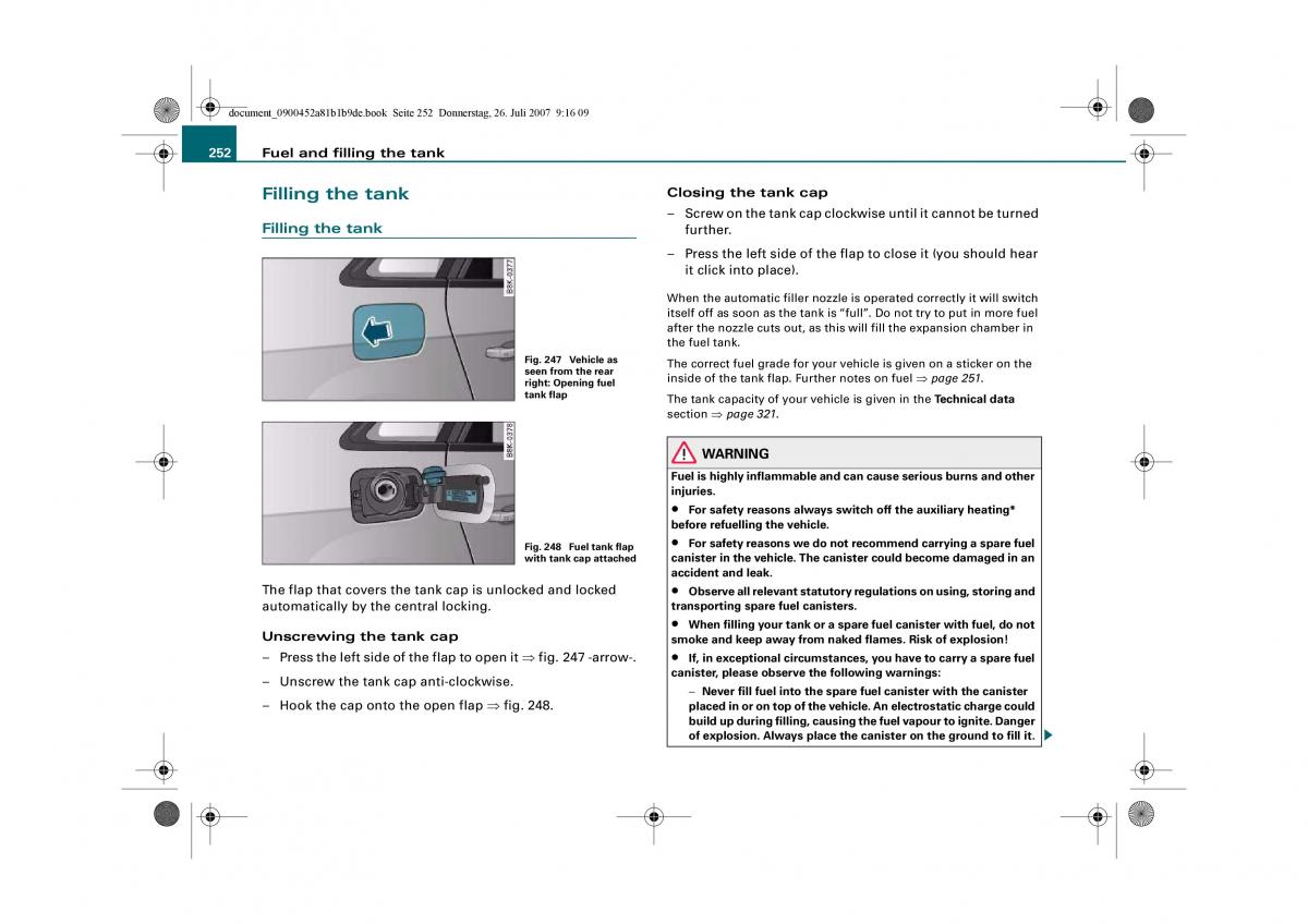 Audi A4 B8 owners manual / page 254