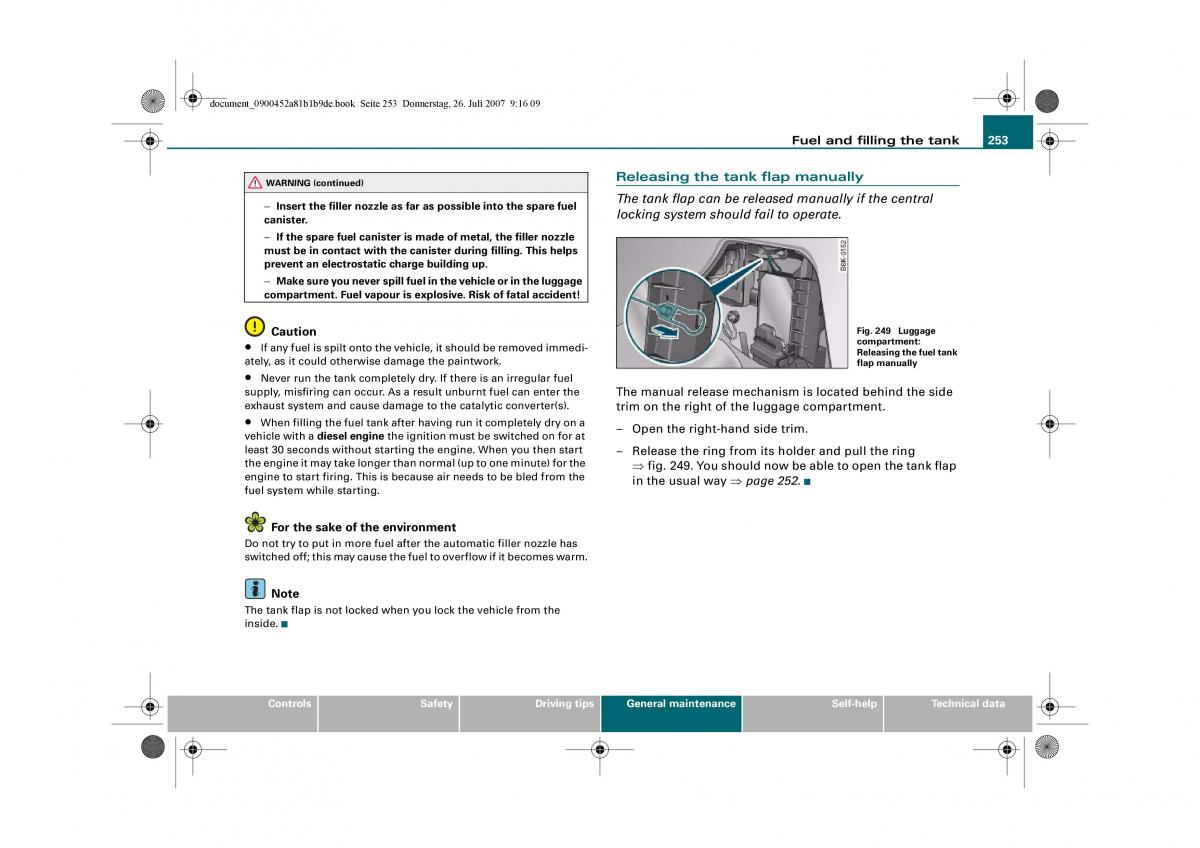 Audi A4 B8 owners manual / page 255