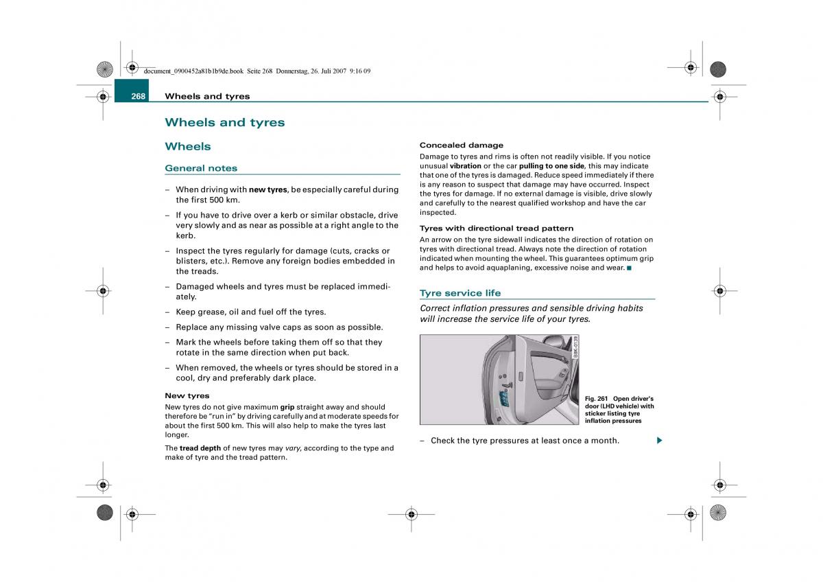 Audi A4 B8 owners manual / page 270