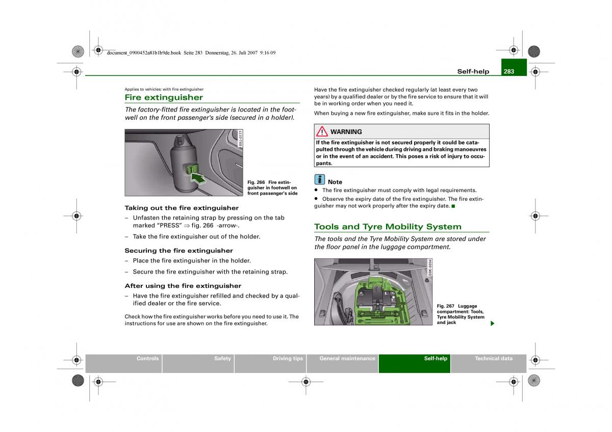 Audi A4 B8 owners manual / page 285