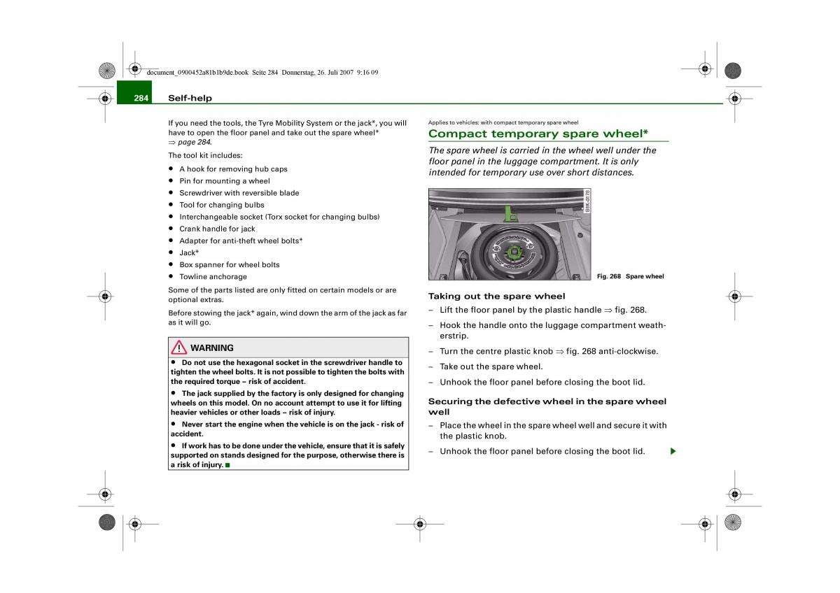 Audi A4 B8 owners manual / page 286