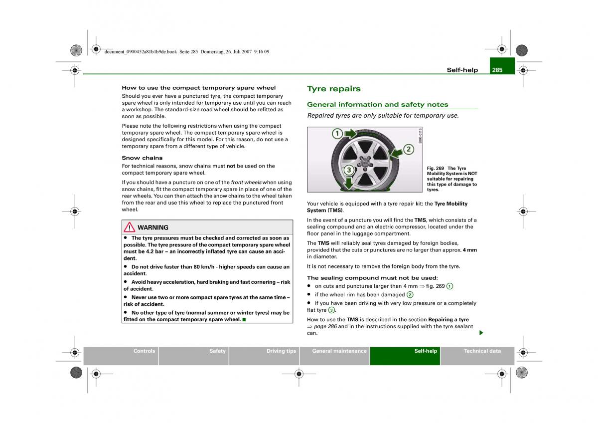 Audi A4 B8 owners manual / page 287