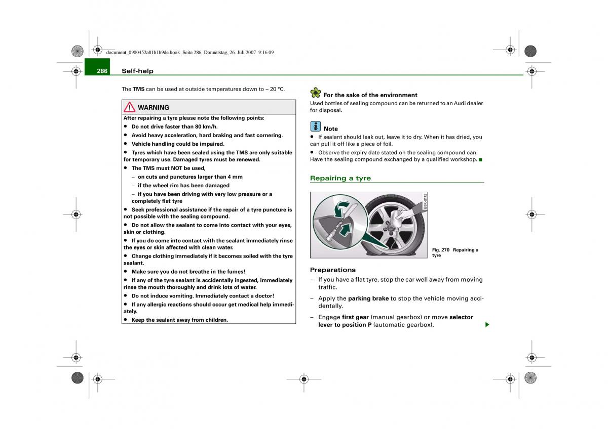 Audi A4 B8 owners manual / page 288