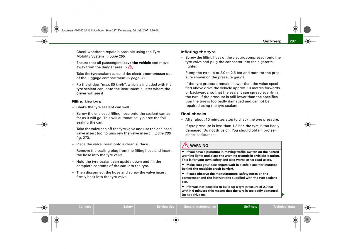 Audi A4 B8 owners manual / page 289