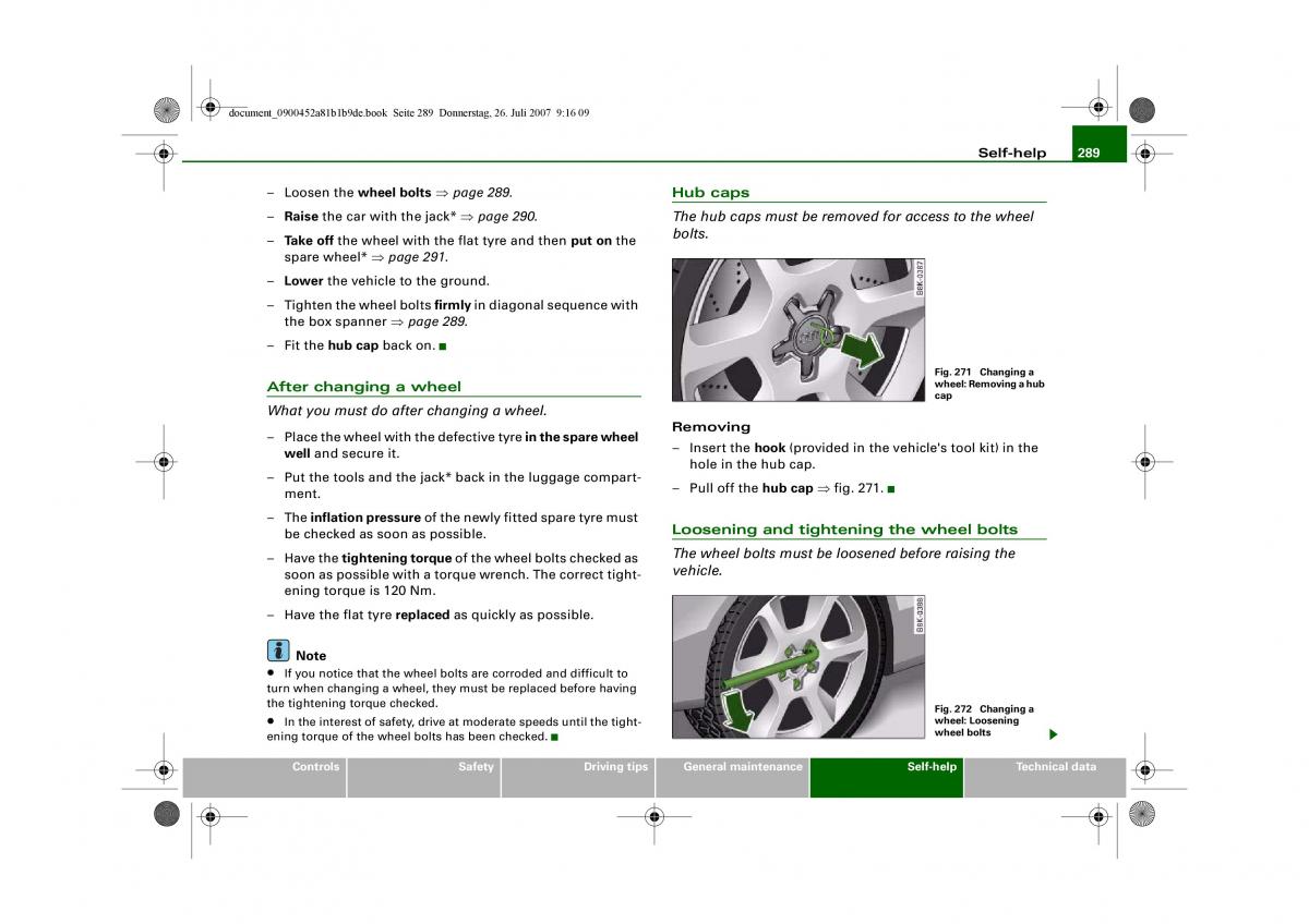 Audi A4 B8 owners manual / page 291