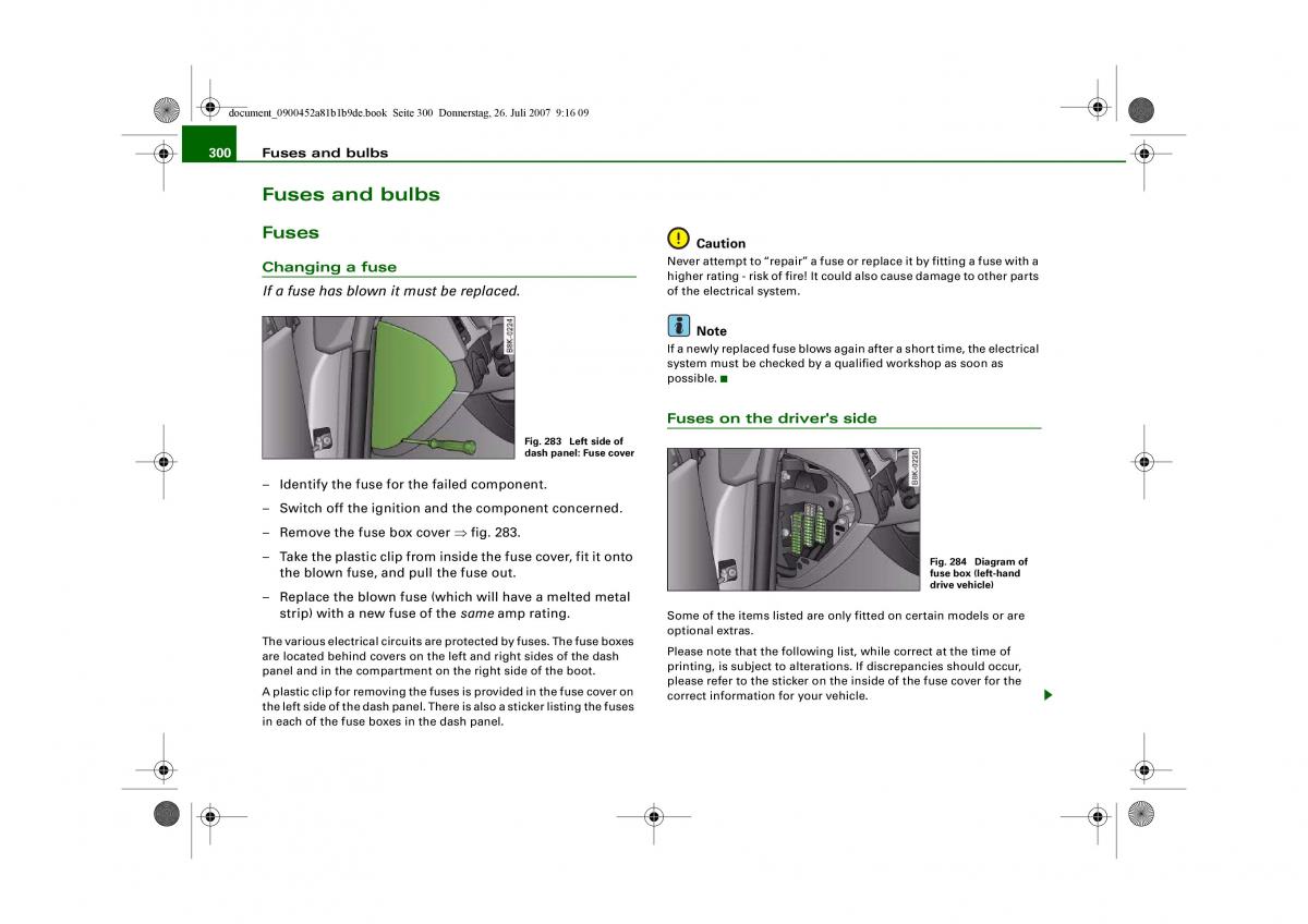 Audi A4 B8 owners manual / page 302