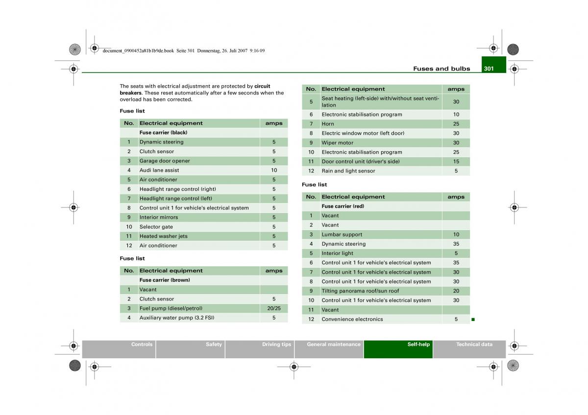 Audi A4 B8 owners manual / page 303