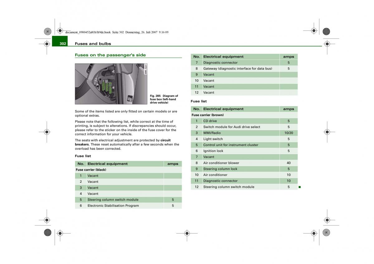 Audi A4 B8 owners manual / page 304