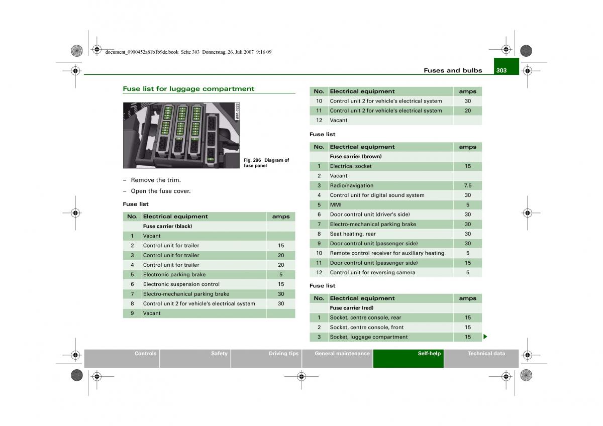 Audi A4 B8 owners manual / page 305