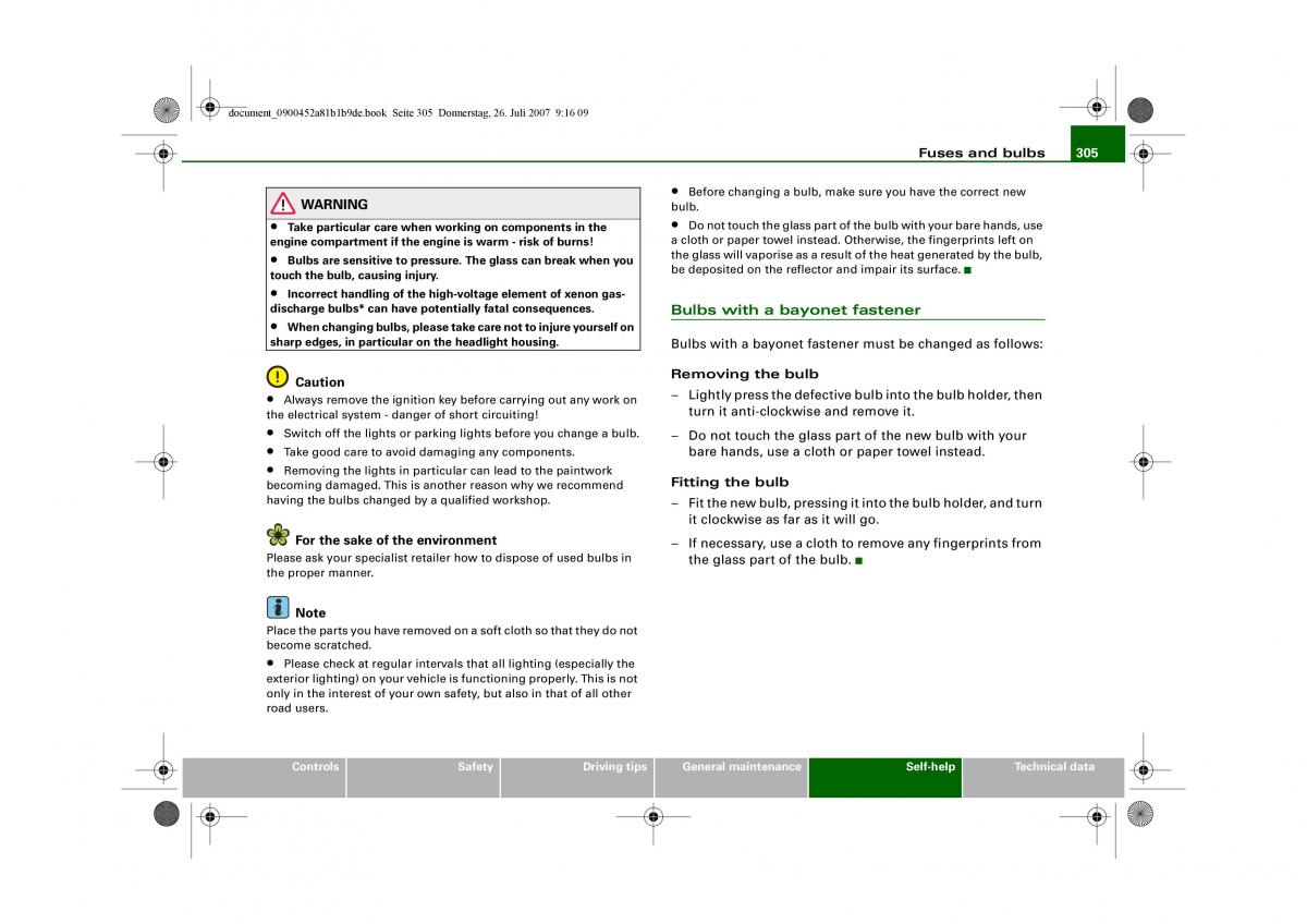 Audi A4 B8 owners manual / page 307