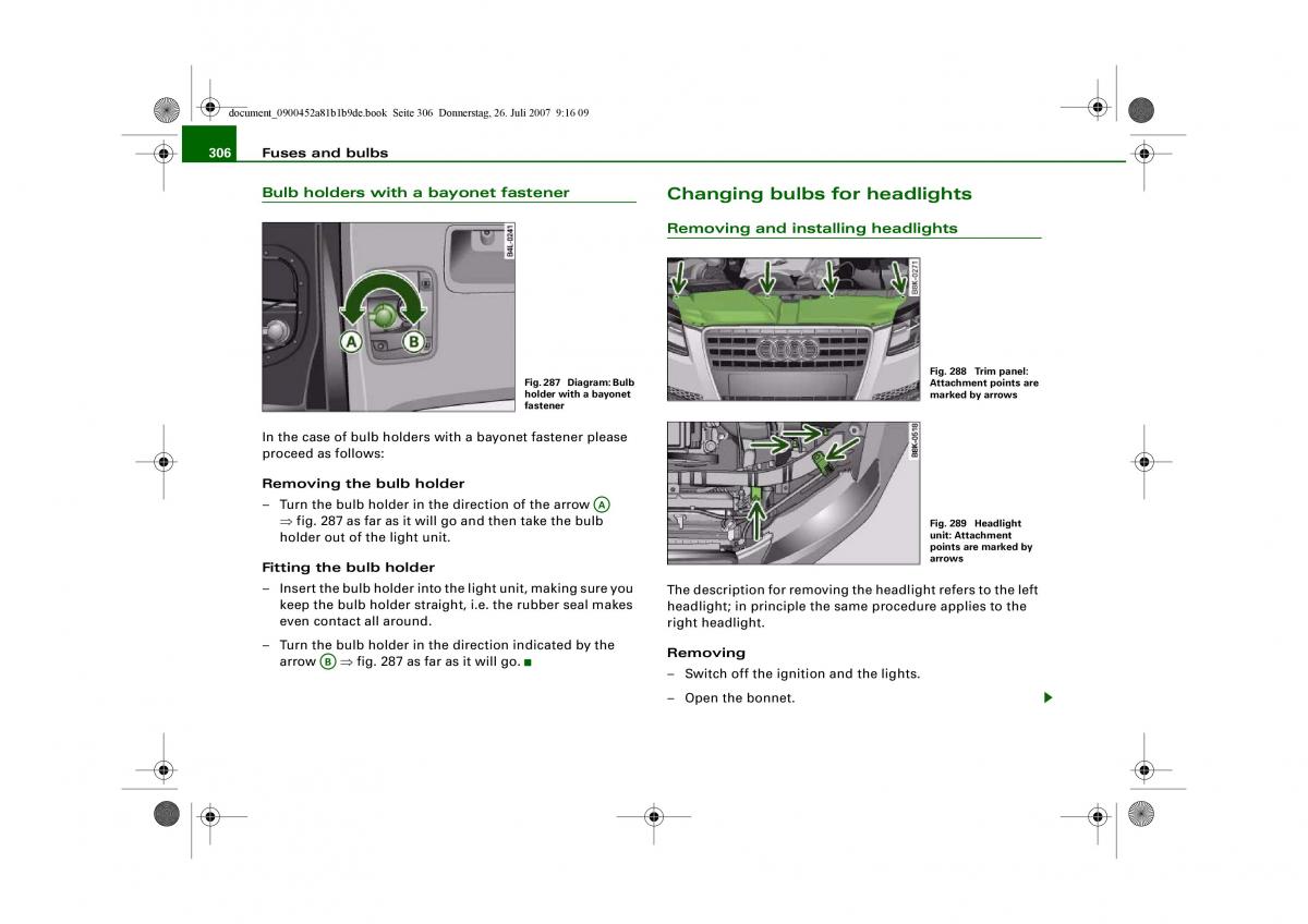 Audi A4 B8 owners manual / page 308