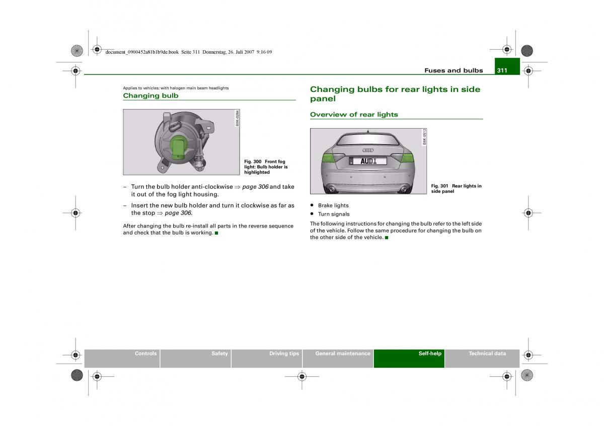 Audi A4 B8 owners manual / page 313