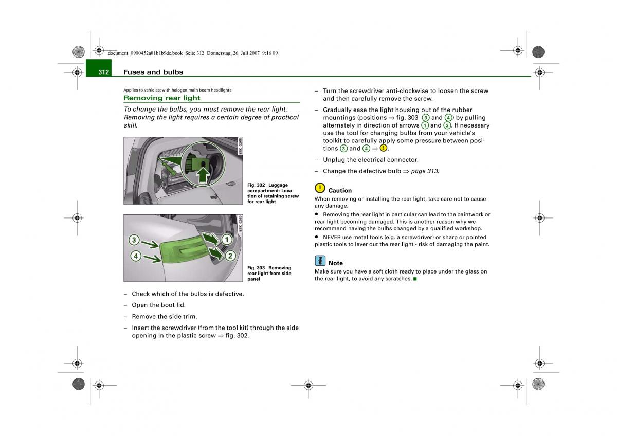 Audi A4 B8 owners manual / page 314