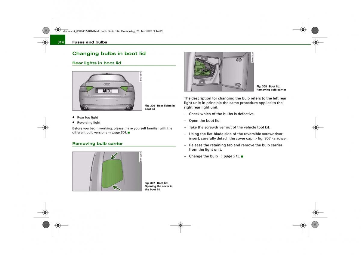 Audi A4 B8 owners manual / page 316