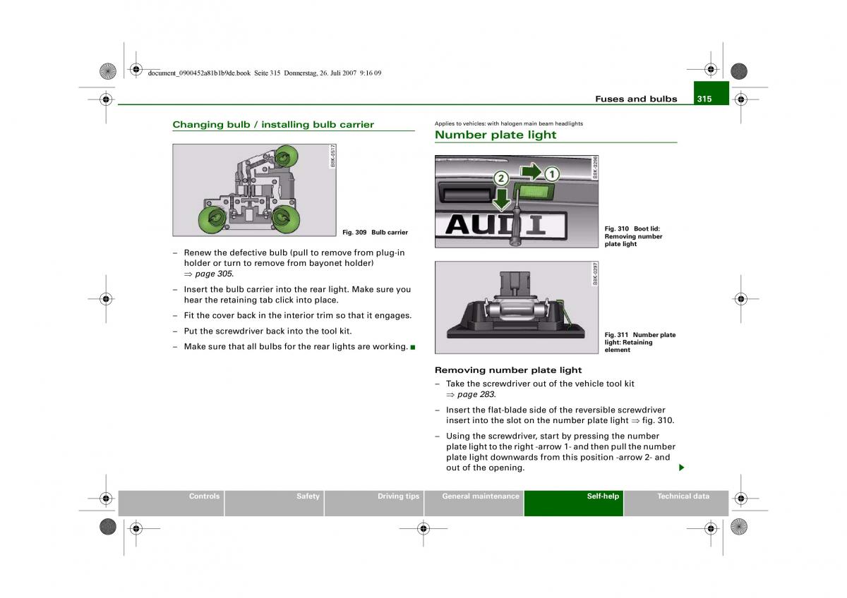 Audi A4 B8 owners manual / page 317