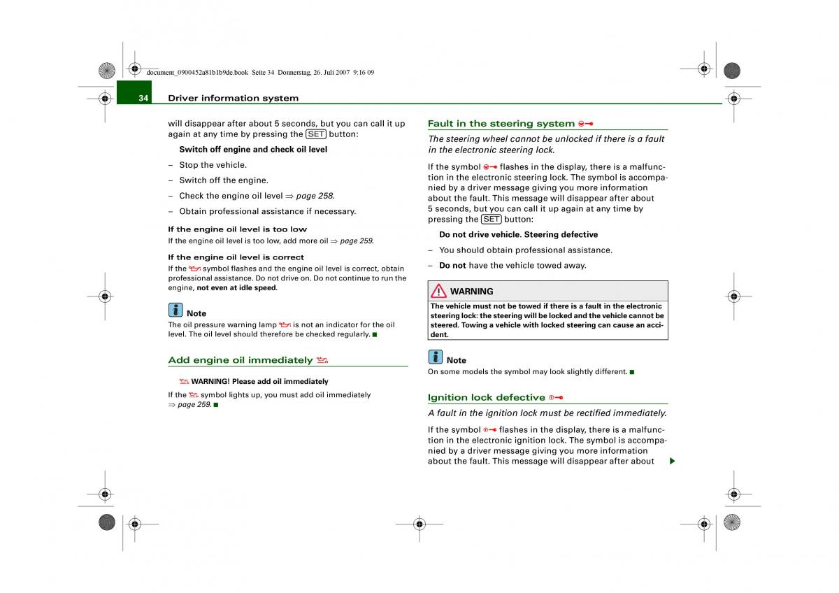 Audi A4 B8 owners manual / page 36