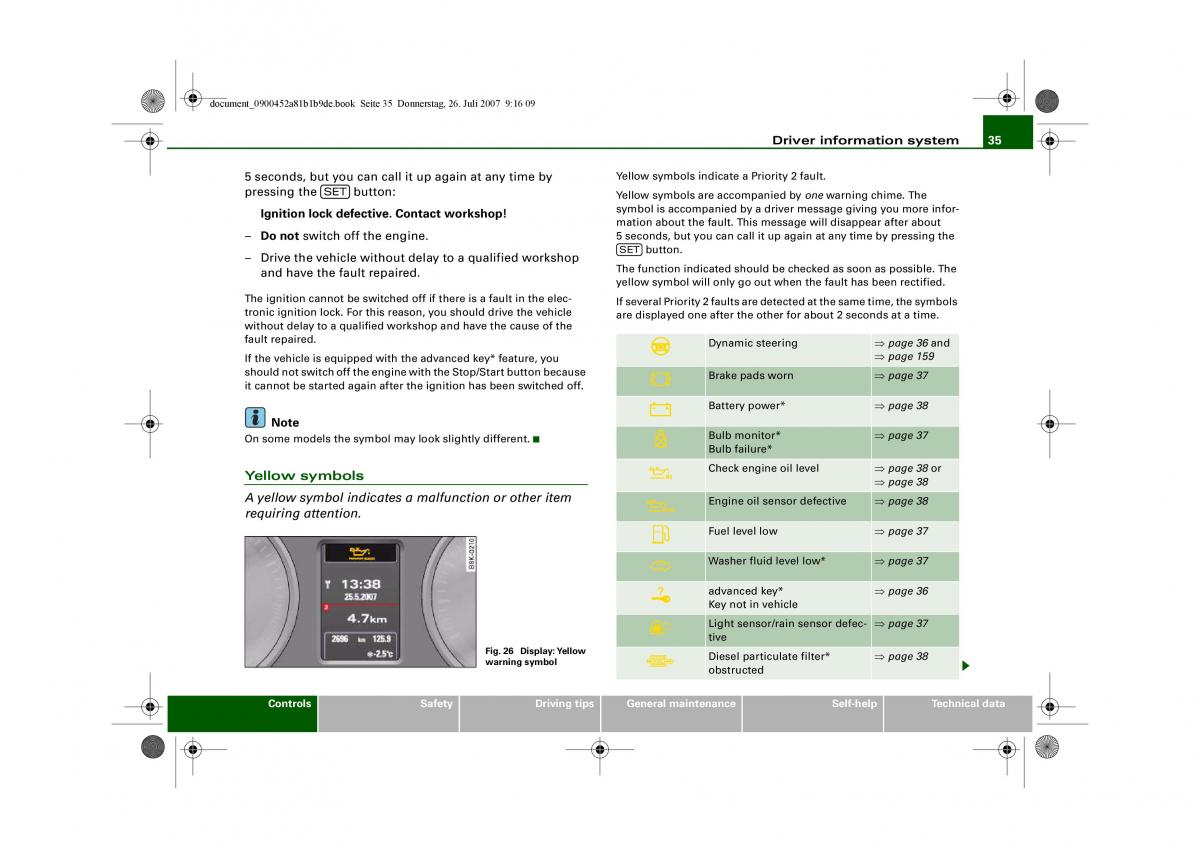 Audi A4 B8 owners manual / page 37