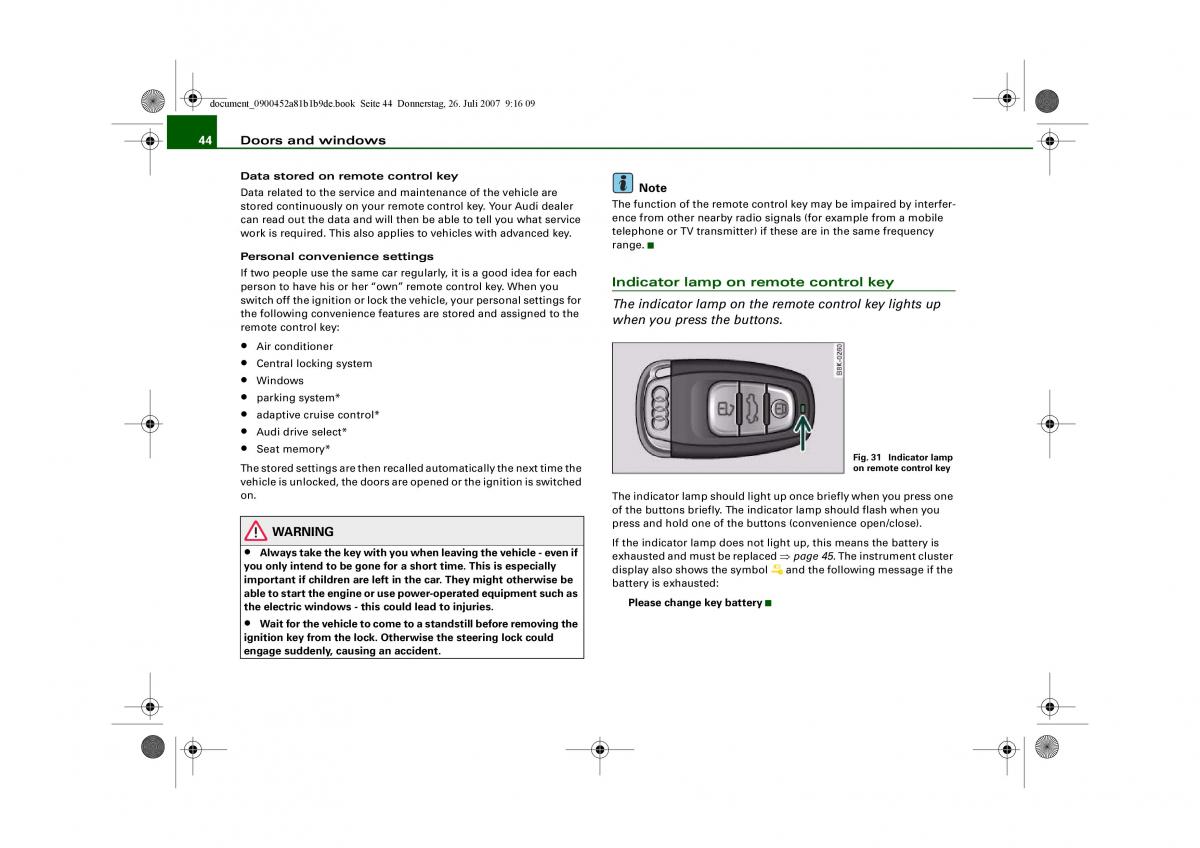 Audi A4 B8 owners manual / page 46