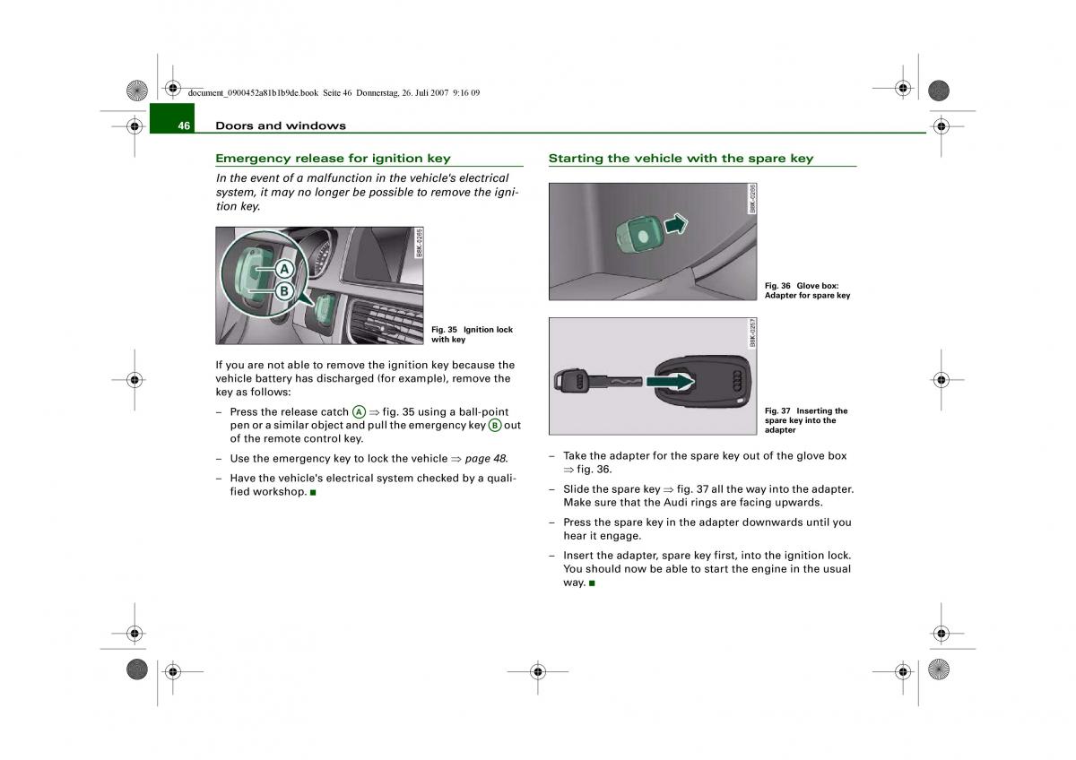 Audi A4 B8 owners manual / page 48